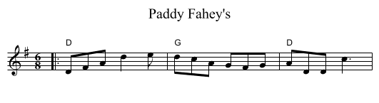 Paddy Fahey's - staff notation