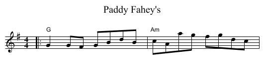 Paddy Fahey's - staff notation