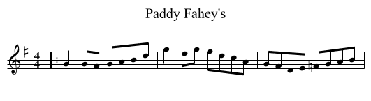 Paddy Fahey's - staff notation