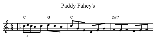 Paddy Fahey's - staff notation