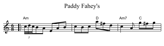 Paddy Fahey's - staff notation