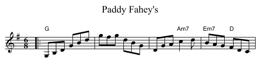 Paddy Fahey's - staff notation