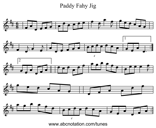 Paddy Fahy Jig - staff notation