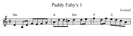 Paddy Fahy's 1 - staff notation