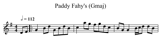 Paddy Fahy's (Gmaj) - staff notation