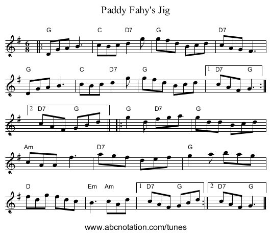 Paddy Fahy's Jig - staff notation