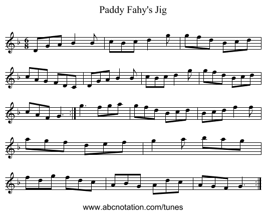 Paddy Fahy's Jig - staff notation