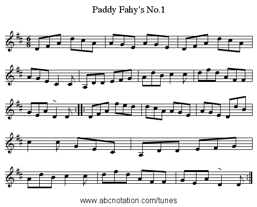 Paddy Fahy's No.1 - staff notation