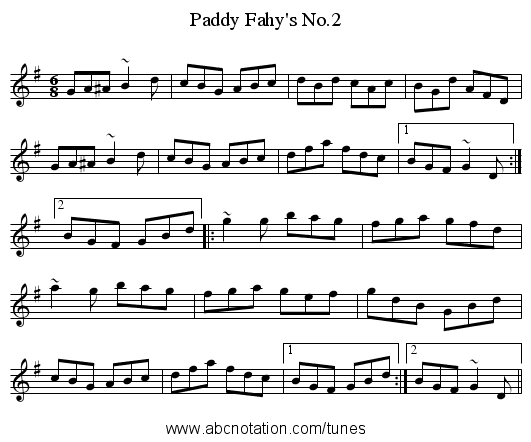 Paddy Fahy's No.2 - staff notation