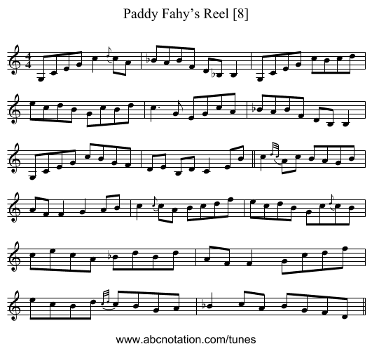 Paddy Fahy’s Reel [8] - staff notation