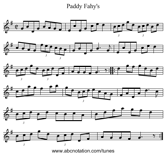 Paddy Fahy's - staff notation