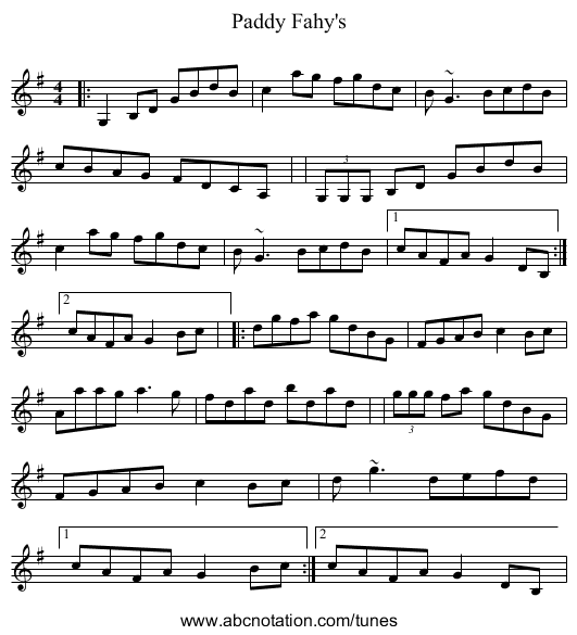 Paddy Fahy's - staff notation
