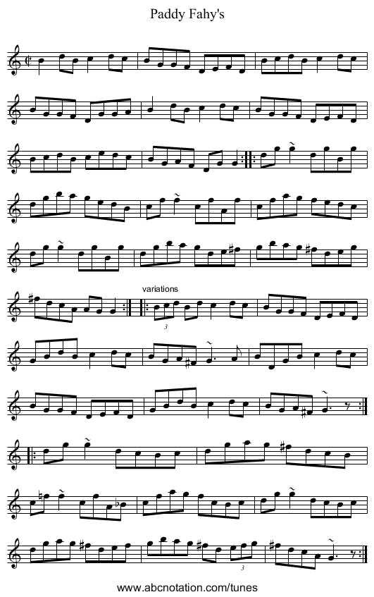 Paddy Fahy's - staff notation