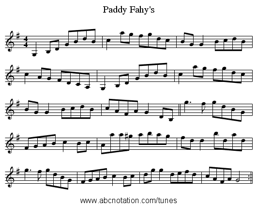 Paddy Fahy's - staff notation