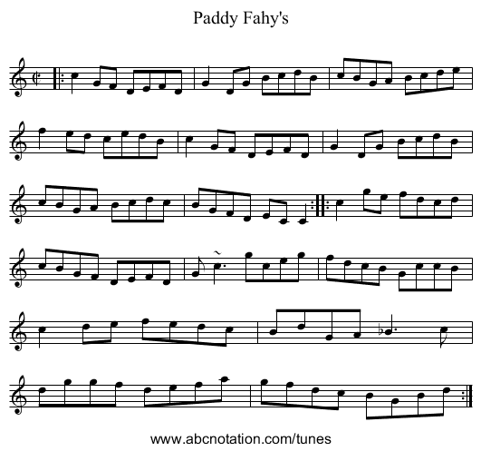 Paddy Fahy's - staff notation