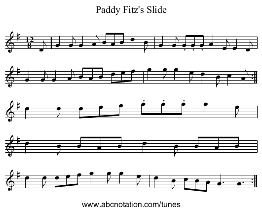 Paddy Fitz's Slide - staff notation