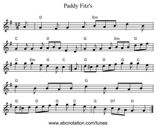 Paddy Fitz's - staff notation