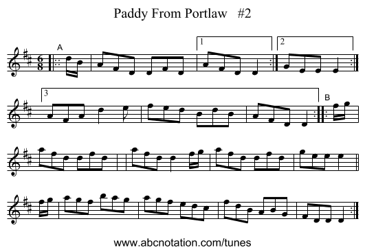 Paddy From Portlaw   #2 - staff notation