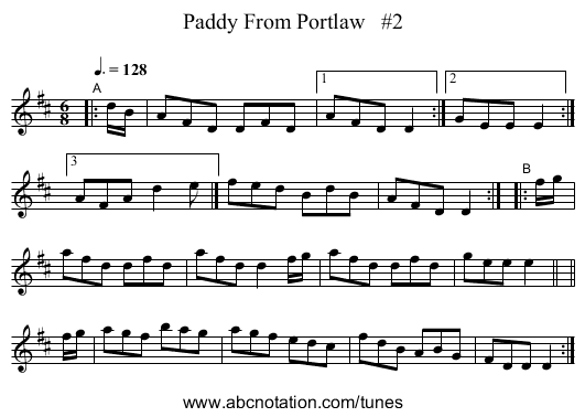 Paddy From Portlaw   #2 - staff notation