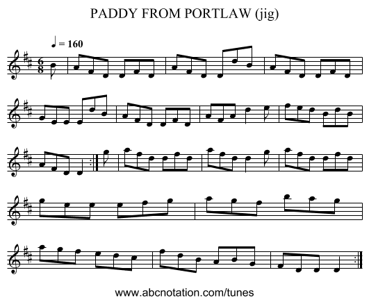 PADDY FROM PORTLAW (jig) - staff notation