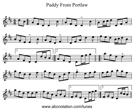 Paddy From Portlaw - staff notation