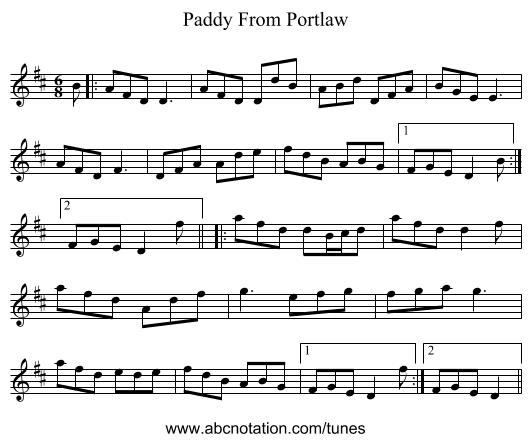 Paddy From Portlaw - staff notation
