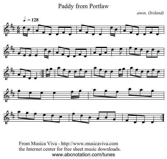 Paddy from Portlaw - staff notation