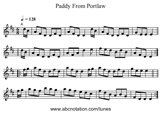 Paddy From Portlaw - staff notation