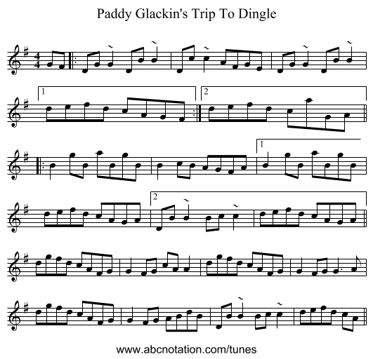 Paddy Glackin's Trip To Dingle - staff notation