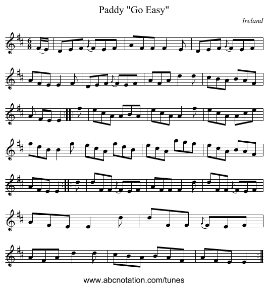 Paddy Go Easy - staff notation
