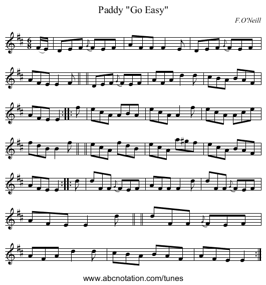 Paddy Go Easy - staff notation