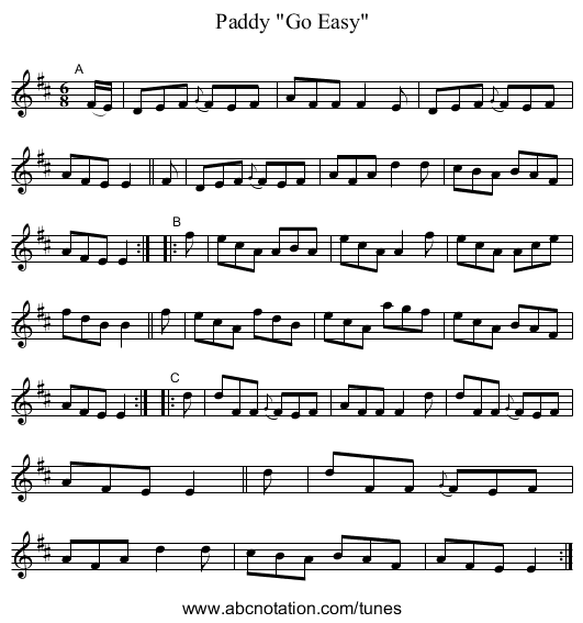 Paddy Go Easy - staff notation