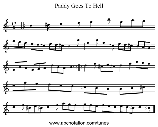 Paddy Goes To Hell - staff notation
