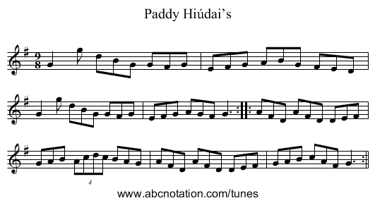 Paddy Hiúdai’s - staff notation