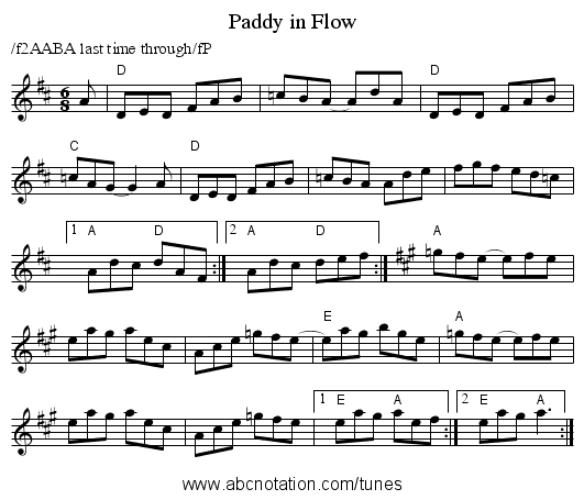 Paddy in Flow - staff notation
