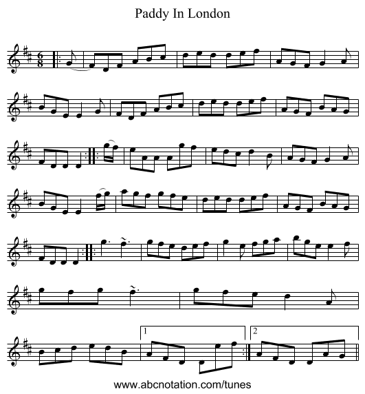 Paddy In London - staff notation