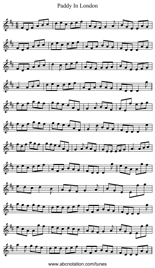 Paddy In London - staff notation
