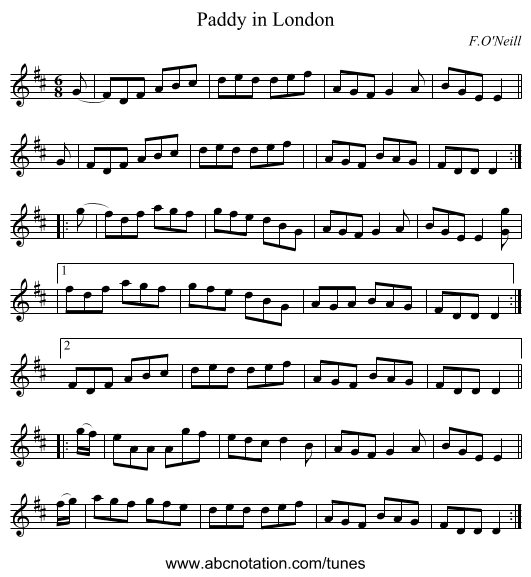 Paddy in London - staff notation