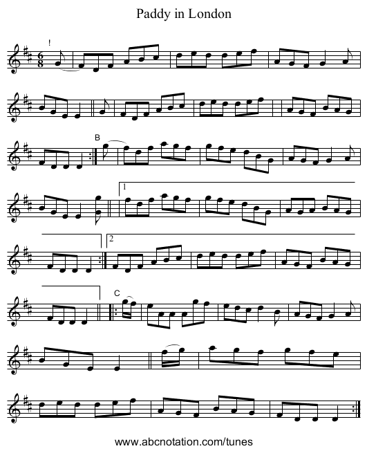 Paddy in London - staff notation