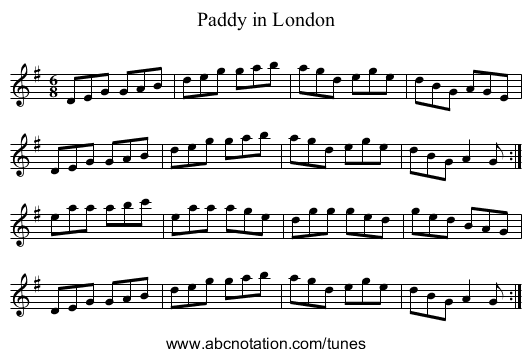 Paddy in London - staff notation
