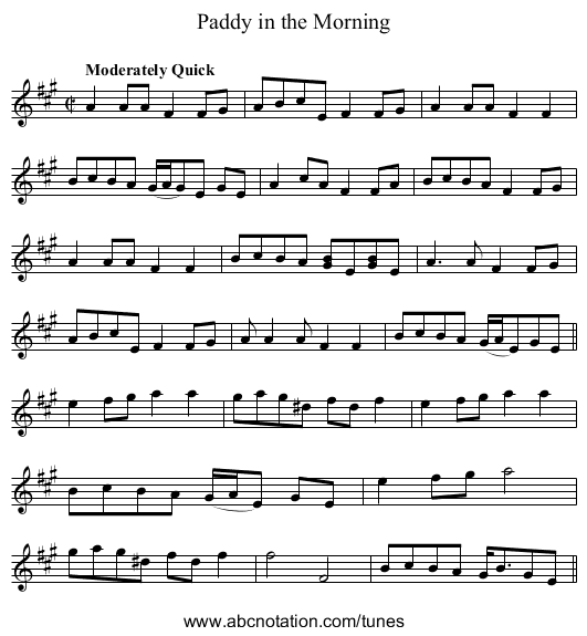 Paddy in the Morning - staff notation