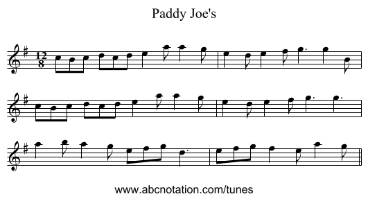 Paddy Joe's - staff notation