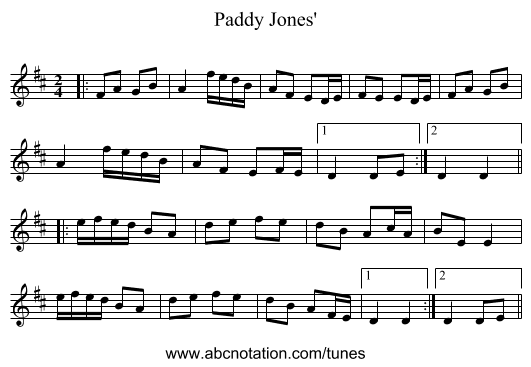 Paddy Jones' - staff notation