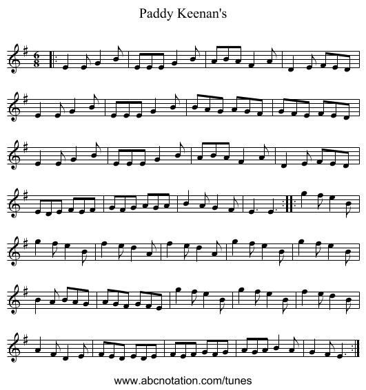 Paddy Keenan's - staff notation