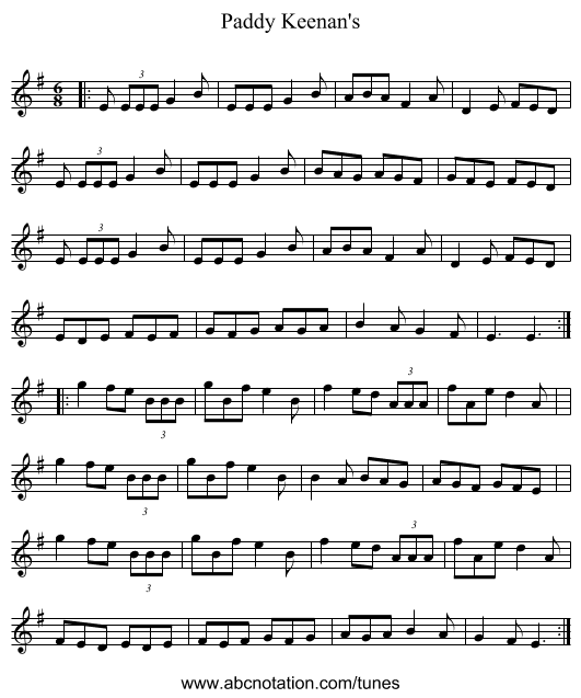 Paddy Keenan's - staff notation