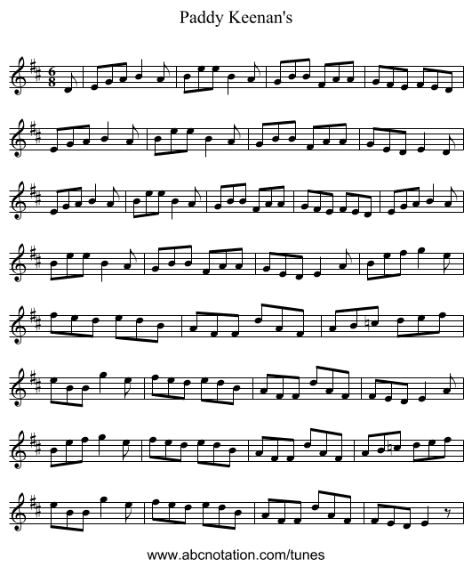 Paddy Keenan's - staff notation