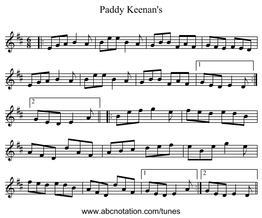 Paddy Keenan's - staff notation