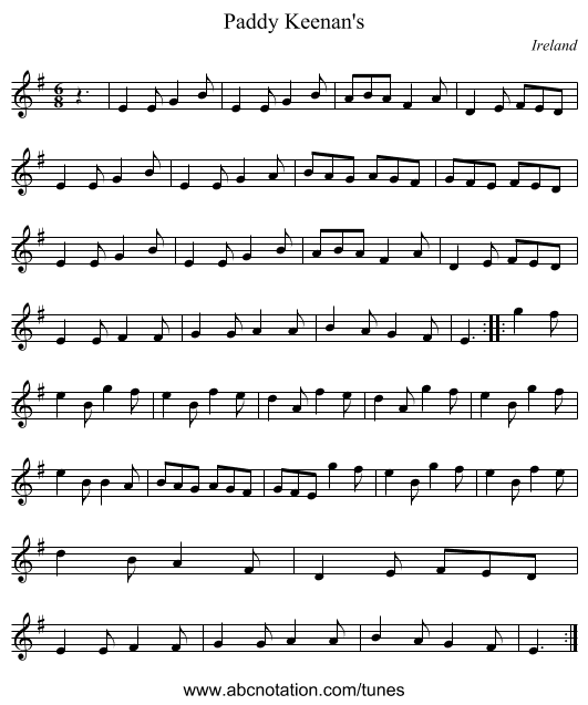 Paddy Keenan's - staff notation