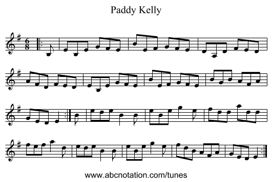 Paddy Kelly - staff notation