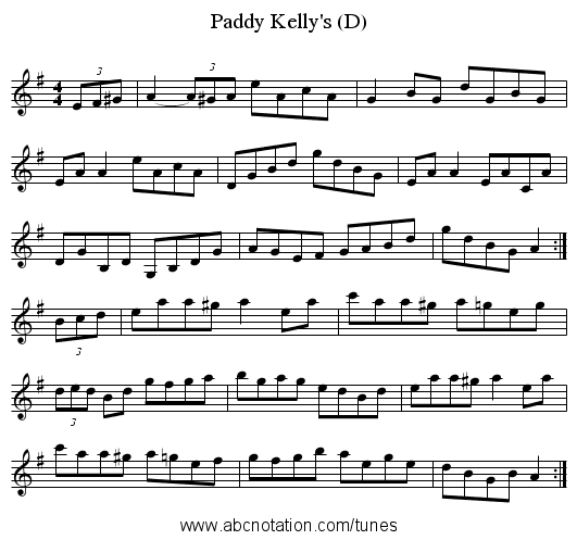 Paddy Kelly's (D) - staff notation